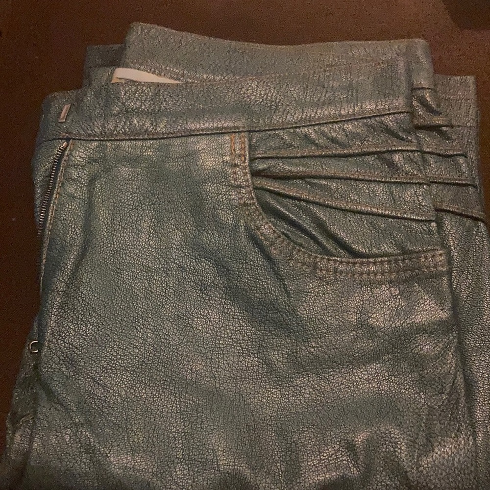 Turquoise leather pants